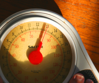 Overhead view of a personal scale.