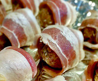 Bacon Wrapped Meatball prep