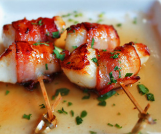 Bacon Rolled Crab and Scallions