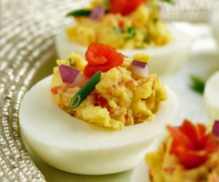 Sweet Red Onion Stuffed Eggs